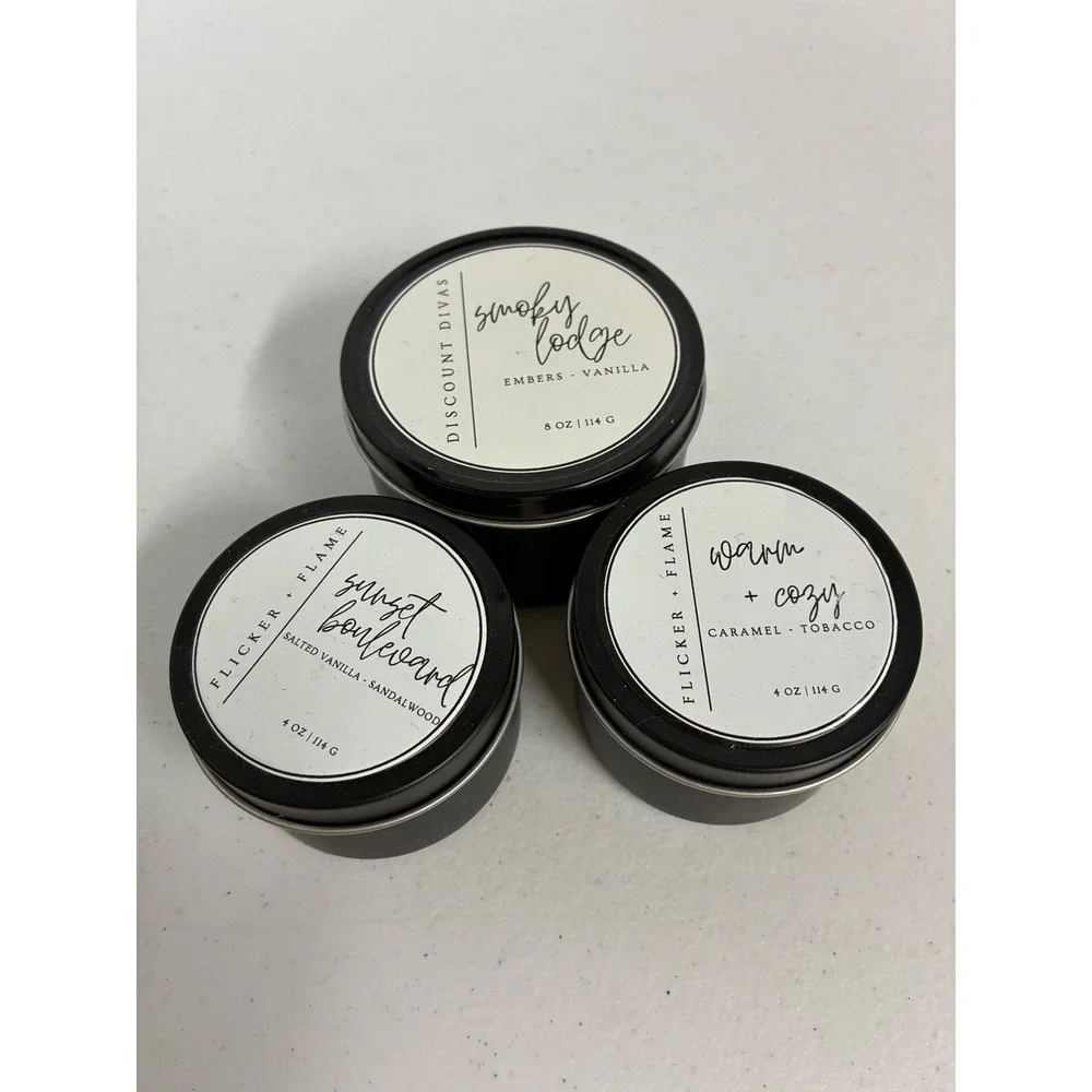Flicker + Flame Scented Candle Set Smoky Lodge Sunset Blvd Warm Cozy 3pk NEW